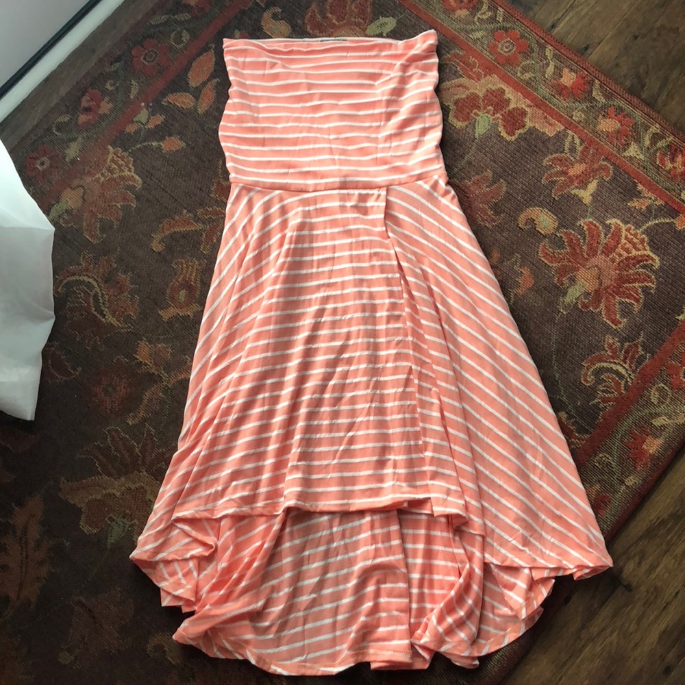 Peach and white striped tube top dress.